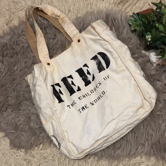 “FEED” Shoppers Tote-Reversible-Large Size-Shoulder Straps-Burlap/Cotton-GUC - Picture 4 of 17